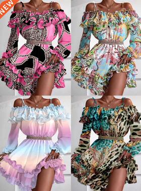 Fashion sling strapless European and American dress 印花吊带