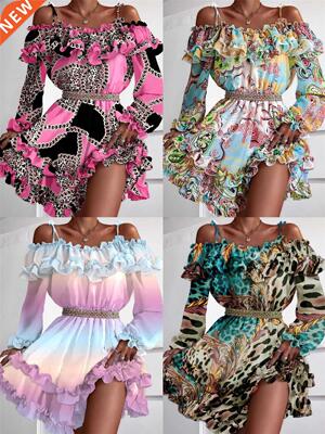 Fashion sling strapless European and American dress 印花吊带