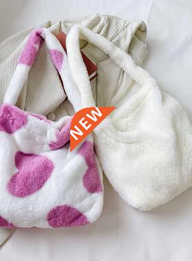 Fluffy Women's Girls Portable Plush Female Handbag M
