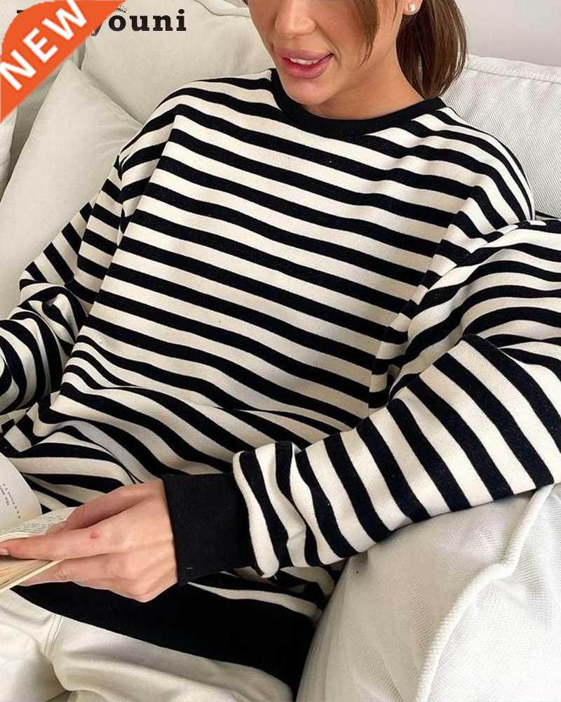 Yiyiyouni Knitted Thick Casual Striped Pullovers Women 2022