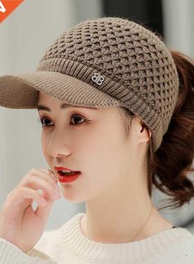 Baseball Caps Women Winter Thick Warm Twist Knit Hats Female