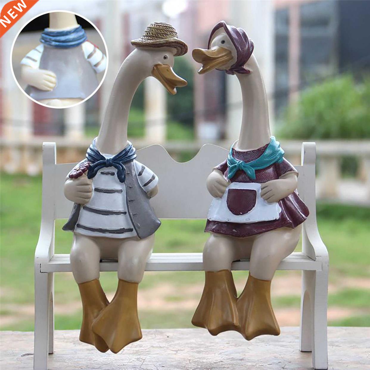 1 Pair Resin Duck Straw Hat Garden Couple Duck Garden Pond L