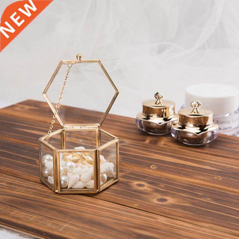 1PC Geometrical Clear Glass Jewelry Box Jewelry Organize Hol