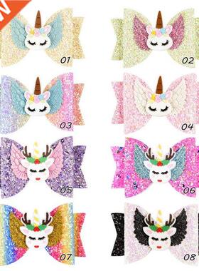 2021 Girls Pink Unicorn Bowknot Hair Clips unicorn 2nd 3rd 1