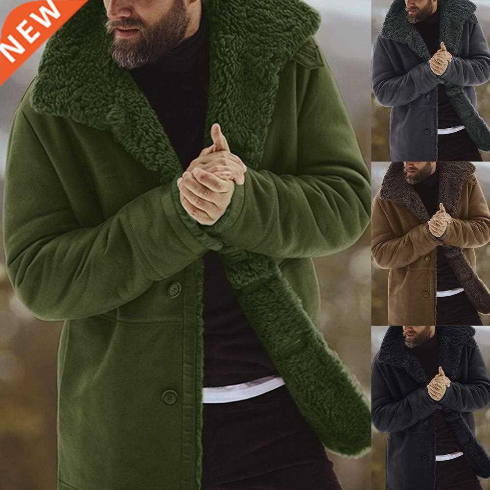 Men's Winter Thick Warm Coat Solid Color Mid-Length Casual M