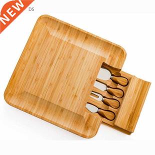 Bamboo Cheese Board Wooden Cutting board with Handle Knives