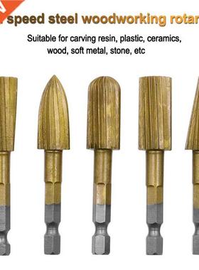 5pcs 6.35mm Hex Rotary Burr Set 12.7mm Head HSS Titanium Coa