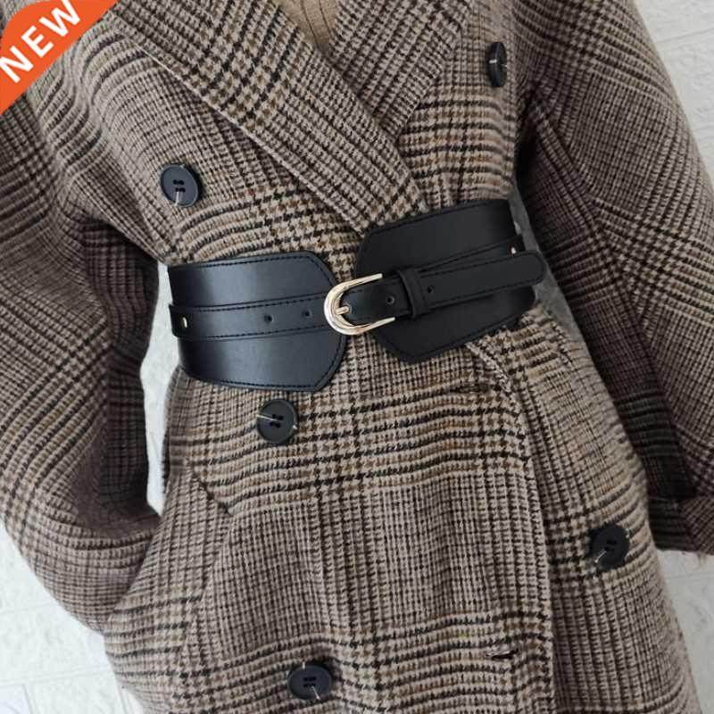 Luxury ladies wide belt elastic vintage buckle leather wide