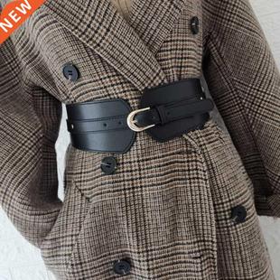 Luxury ladies wide belt elastic vintage buckle leather wide