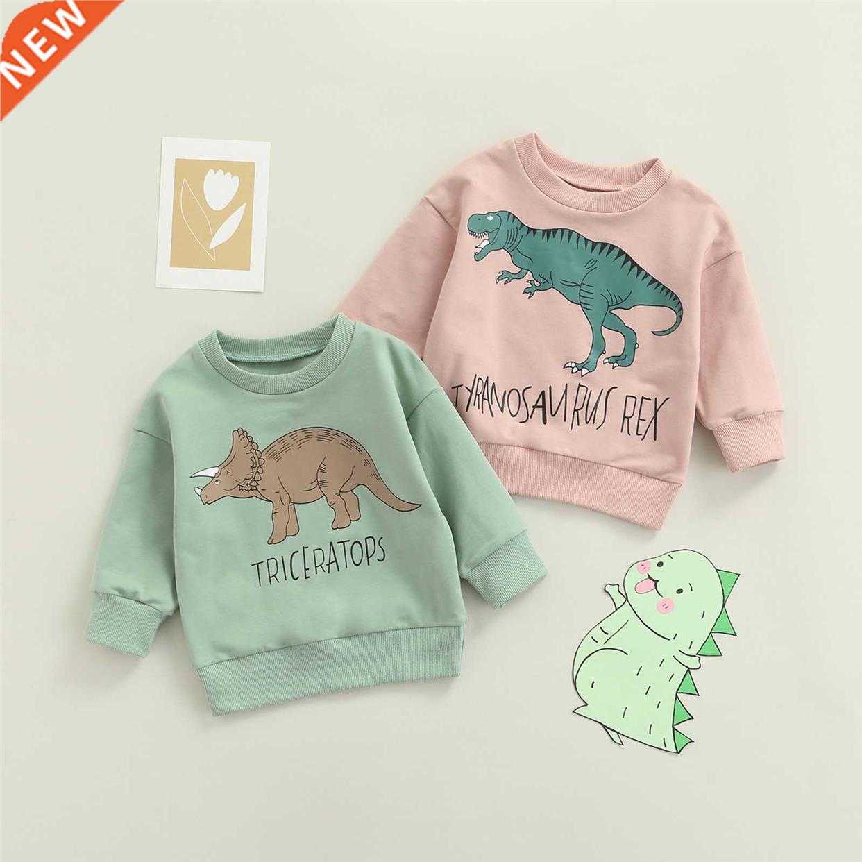 Lovely Little Girl Dinosaur Sweatshirt Long Sleeve Round Nec