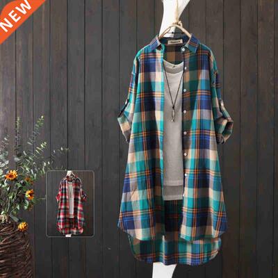 100% Cotton Plaid Shirt Long Sleeve 2020 Women Autumn Summer