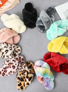 2021 Winter Faux Fur Slippers Faux Fur Sandals Woman Flat S