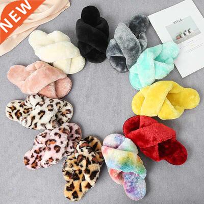 2021 Winter Faux Fur Slippers Faux Fur Sandals Woman Flat S