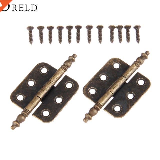 2Pcs Antique Door Cabinet Hinges 6 Holes Jewelry Gift Box Dr