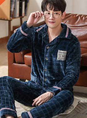 Fashion Winter Man Flannel Pajama Sets Plus Velvet Thick War
