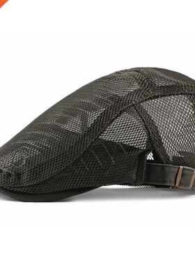 Summer Solid Color Mesh Newsboy Caps Men Flat Peaked Cap Wom