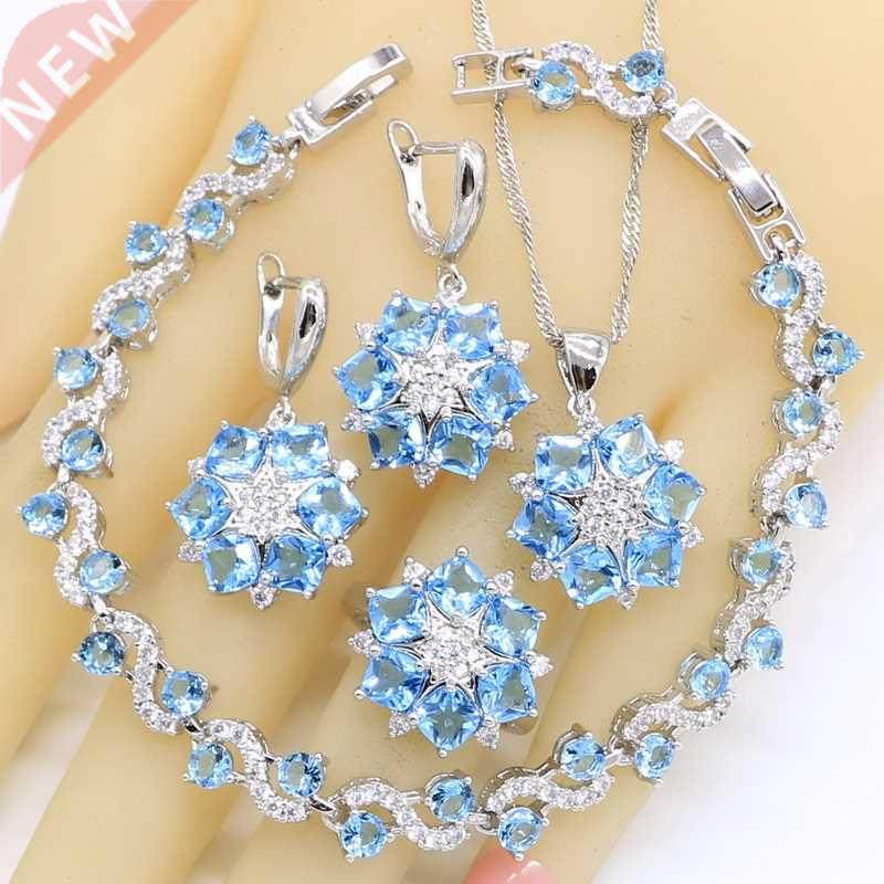 Sky Blue az 925 Silver Wedding Jewelry Sets For Women Bra