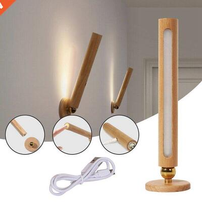 Rechargeable Wall Lamp Wooden LED Night Lights Rotating Spot
