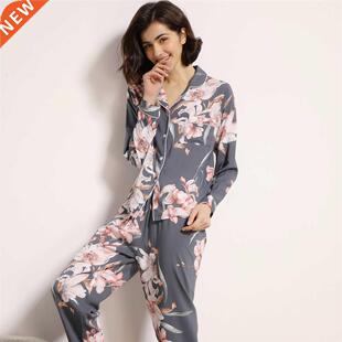 Cotton Long-sleeved Long Trousers Women Pajamas Set for Spri