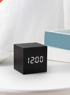 LED Wooden Alarm Clock Watch Table Voice Control Electronic