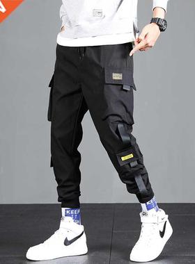 Harajuku Ribbons Harem Joggers Men Cargo Pants Fashion Dra
