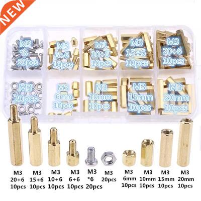120pcs M3 Male Female Brass Spacer Standoff Screw Nut Assort