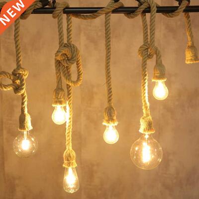 Hemp Rope Lights Vintage Countryside pendant lamp Living Roo