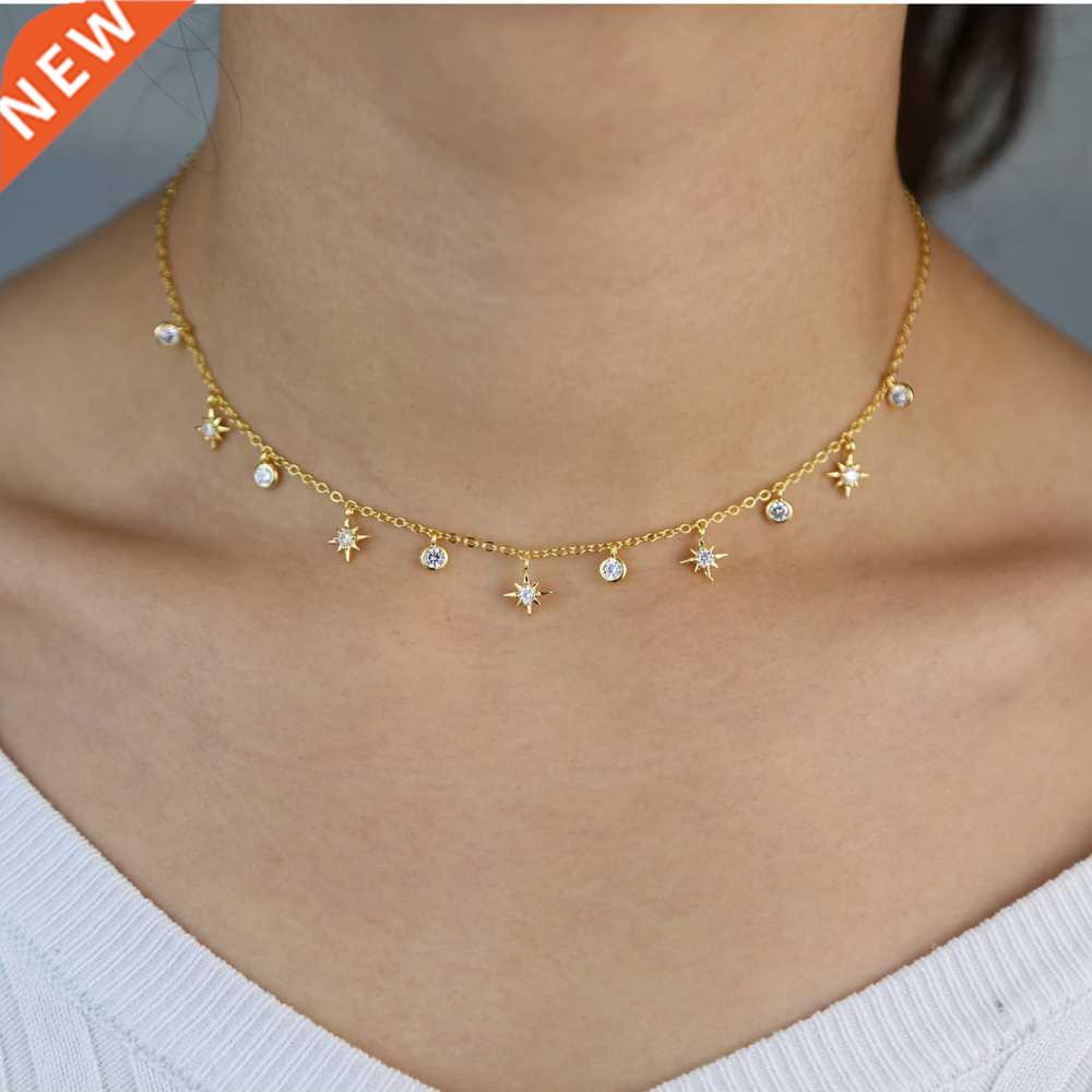 promotion cz star charm choker necklace gold silver color 20