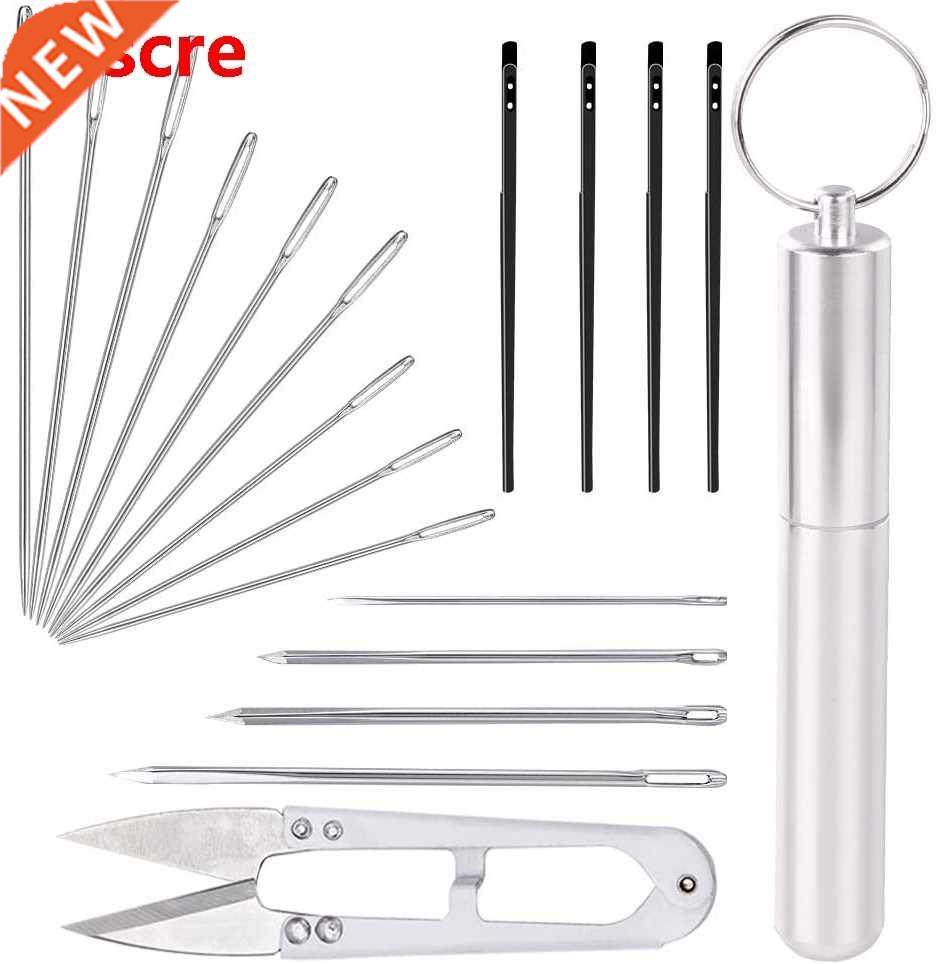 17Pcs Hand Sewing Needles,Including 3 Sizes Leather Lge E