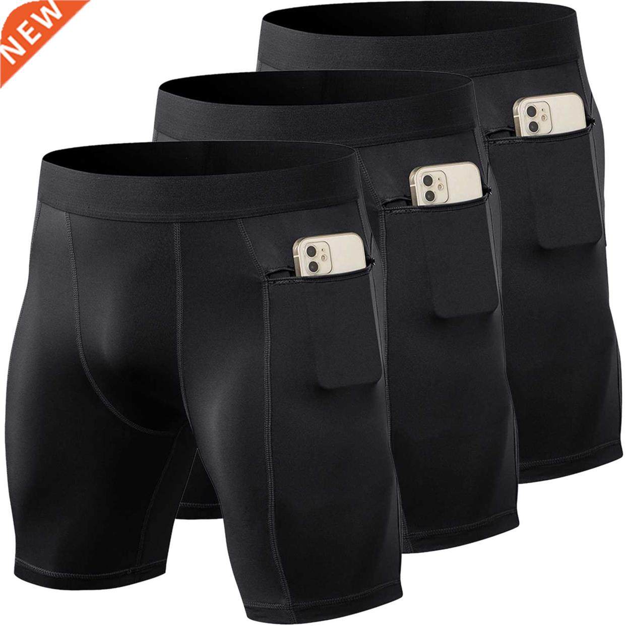 3Pack Men Bodybuilding Shorts Fitness Workout Inseam Gym Kni