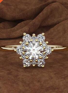 Fashion Engagement 18K Gold Natural Gemstone Diamond Snowfl