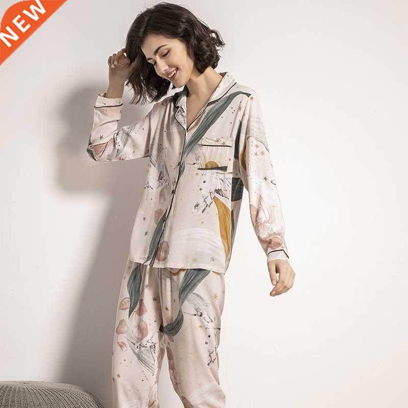 Starry Sky And Floral Printed Women Pajamas Set Comfort Visc