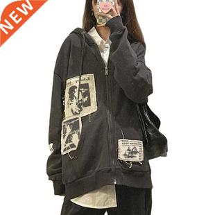 brown graffiti hoodie 9;s vintage set zip Women& print