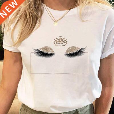 Women Eye Lashes Style Lovely Sweet Print Tees Tshirt Cartoo