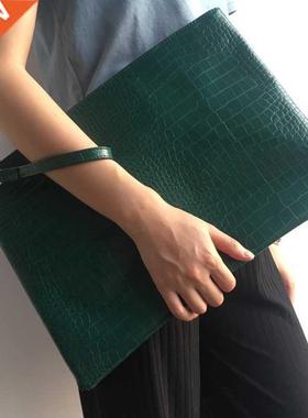 Large Large Women Crocodile Green File Folder A4 Document Ba