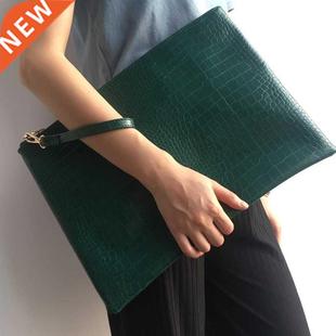 Green File Folder Large Document Crocodile Women