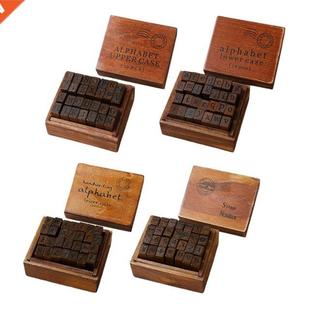 Set Handm Style Case Box wth Stamps Rubber Wood Retro 28Pcs