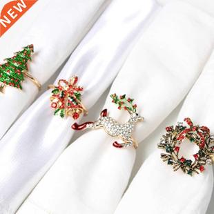 Christmas Tree Wreath Napkin Hold Bell Rings Santa Metal Elk
