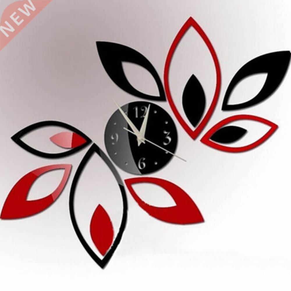 D Clock Lotus  Art Acrylic Mirror Wall Sticker TV Backdr