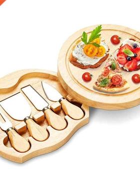 Rubber wood cheese bord cheese pizz cutting plte set with
