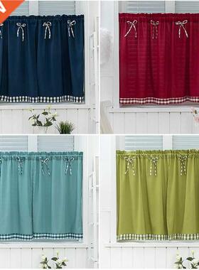 Bay Window Curtains Grid Short Curtain for Kitchen Cabinet D