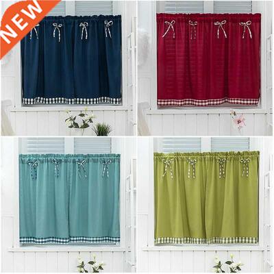 Bay Window Curtains Grid Short Curtain for Kitchen Cabinet D