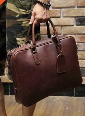 Men's crazy horse pu leather briefcases male fashion brown b
