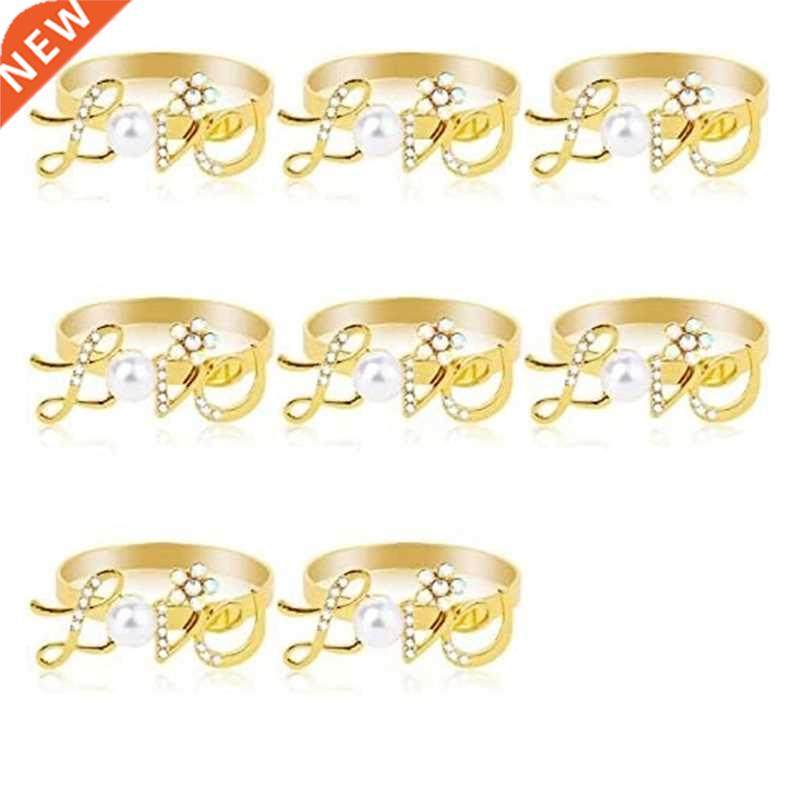 8 PCS Love Napkin Rings Rhinestone and Pearl Napkin Rings Sp