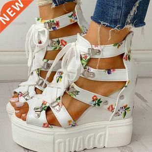 INS Hot Print Leisure Wedges Women's Shoes 2020 Summer Shoes