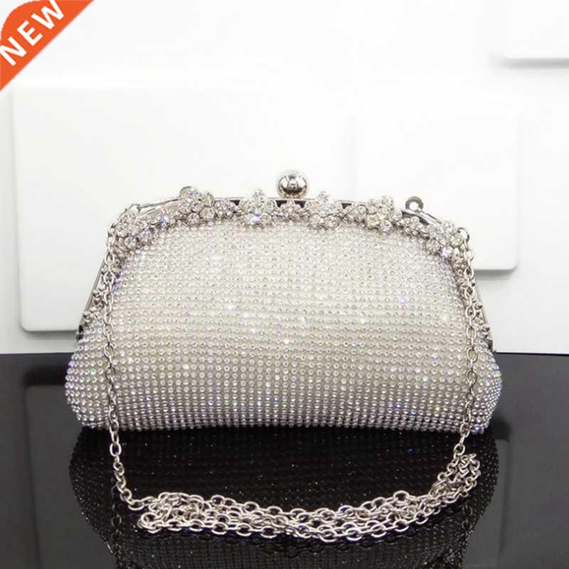 New Diamonds Chain Evening Bag Silver Wedding Bags For Bride