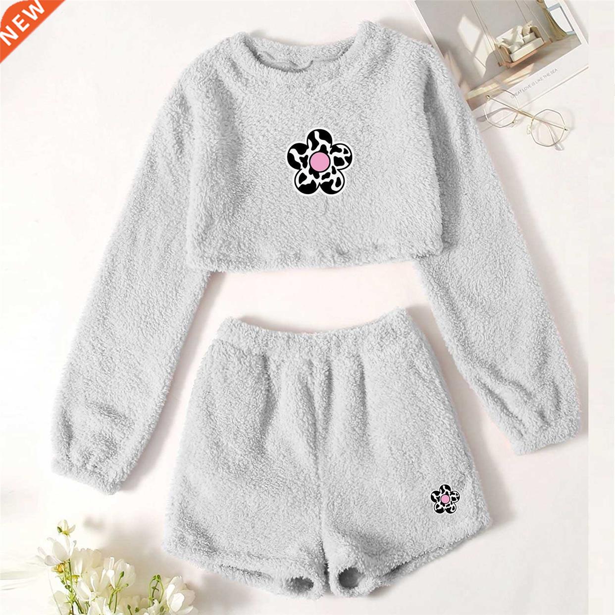 Printing Women Tracksuit 2 Piece Set O-neck Pullover Vest Lo