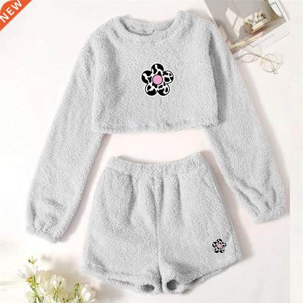 Printing Women Tracksuit 2 Piece Set O-neck Pullover Vest Lo