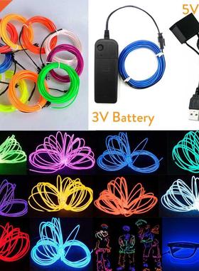 5M LED Neon Glow EL Wire Light String Rope Cable with 3V 5V