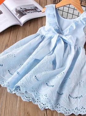 2022 New Summer Girls	 Dress Strap Hollow Embroidery Casu